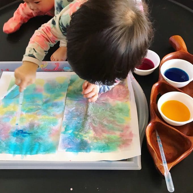 Invitation to Paint on Paper Towels with Pipettes